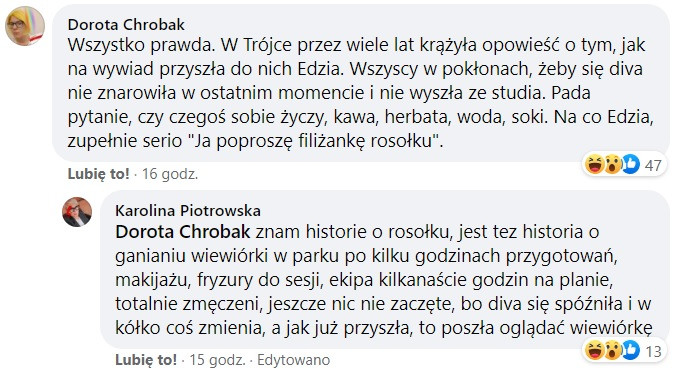 Dyskusja w komentarzach na Facebooku Fiolki Najdenowicz