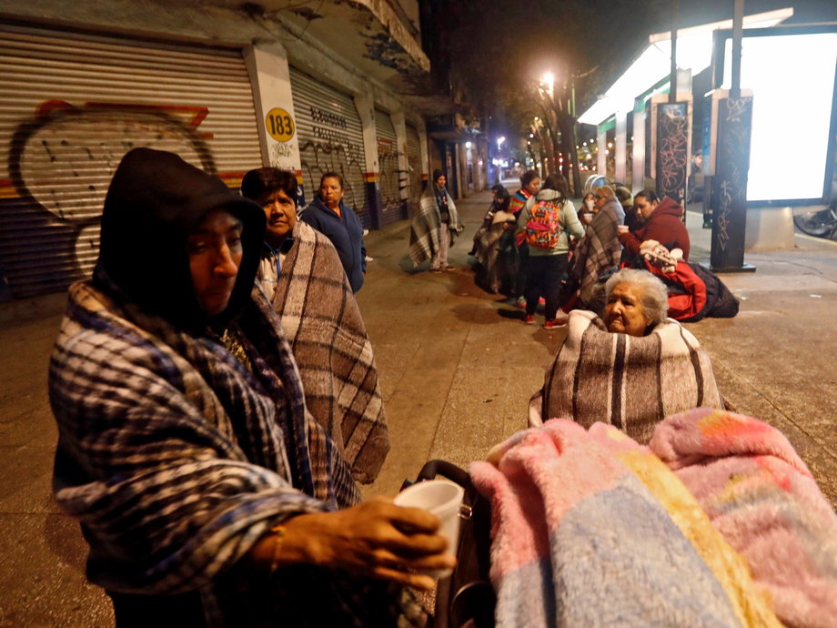 People congregate on the street in Mexico City as a precaution after the earthquake.