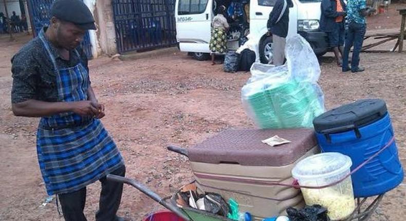 Accounting graduate hawking food