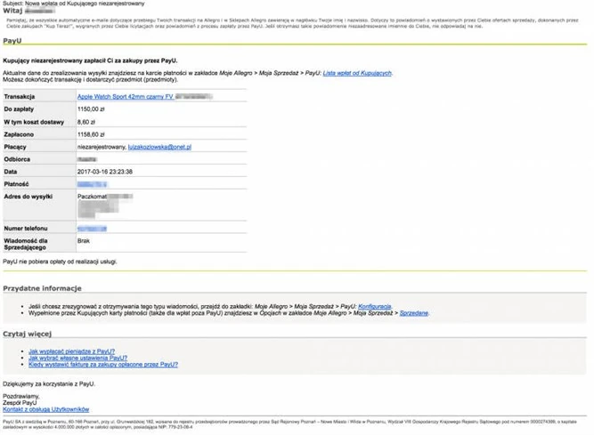 Uwaga Na Nowy Przekret Powiazany Z Allegro Pojawiaja Sie Podrobione Maile Z Payu