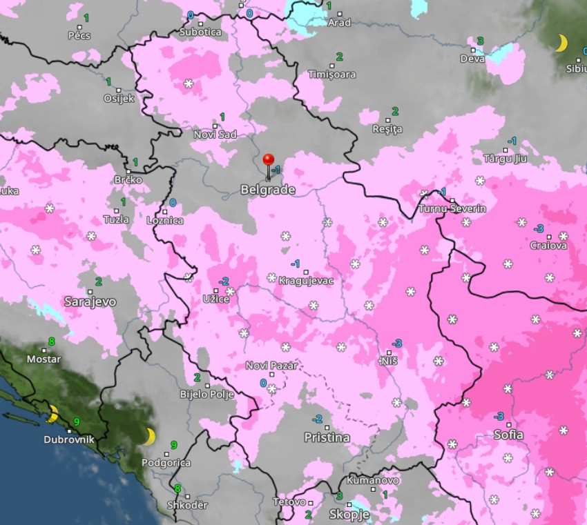 Kretanje padavina u Srbiji sutra u 19 časova