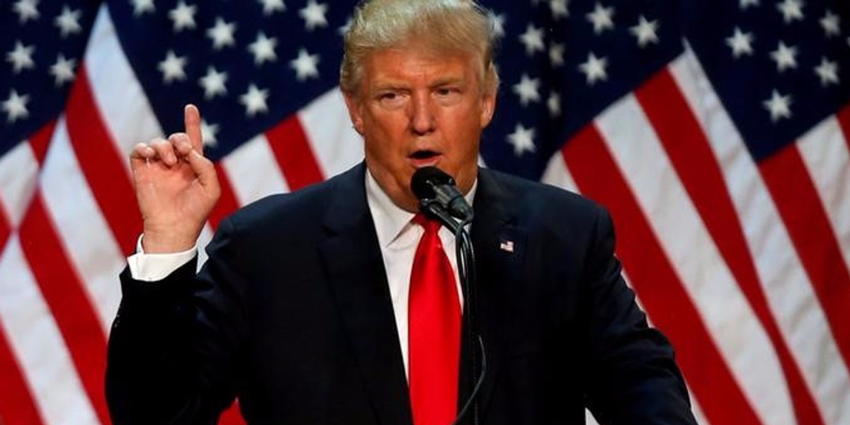 Republican US presidential candidate Donald Trump at a campaign rally in Eugene, Oregon.