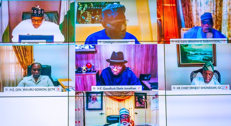 President Buhari holds virtual meeting with former Heads of State on Friday, October 23, 2020 (Presidency)