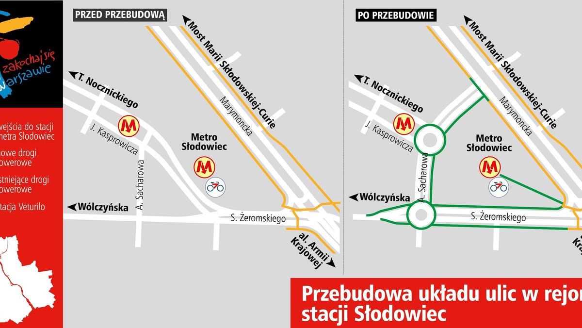 Dobra wiadomość dla kierowców. W ostatnią fazę wkraczają prace w rejonie przebudowywanego układu ulic przy stacji metra Słodowiec w Warszawie. Od czwartku zmotoryzowani  będą mogli korzystać z nowo powstałego ronda u zbiegu ulic Żeromskiego i Sacharowa.