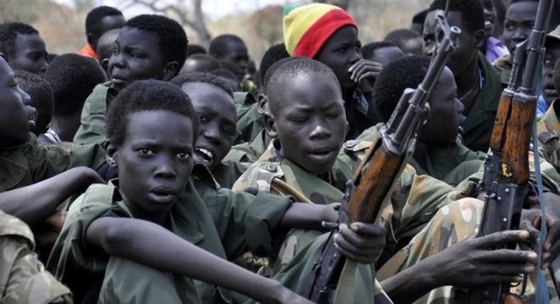 Child soldiers at a UNICEF disarmament ceremony in Pibor, South Sudan on February 10. 