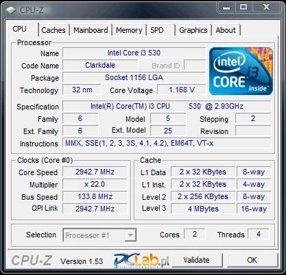 Intel Core i3-530 (taktowanie nominalne)