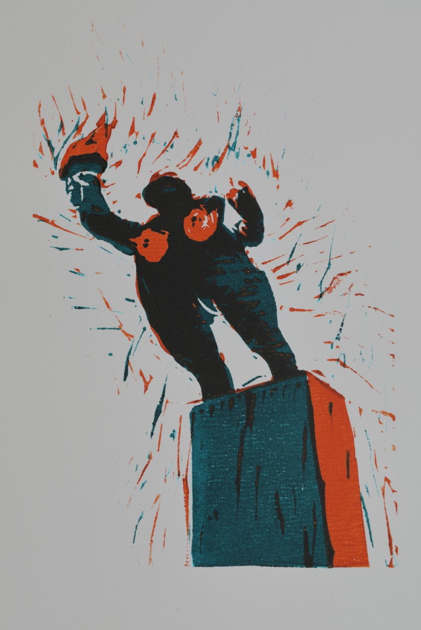 Kip Slobode, Nenad Malešević, 2023, Linorezi na papiru Strathmore 20,3×24,4 cm