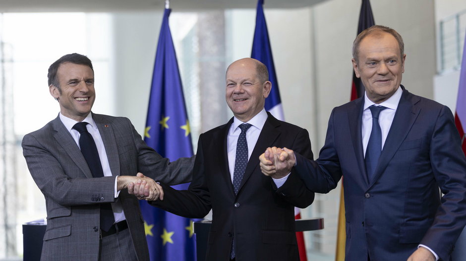 Emmanuel Macron, Olaf Scholz oraz Donald Tusk