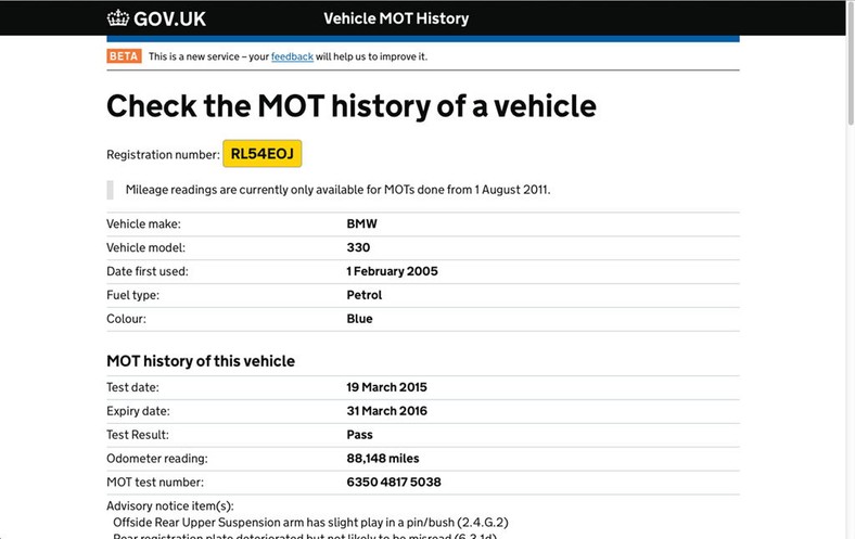 Wielka brytania: MOT history