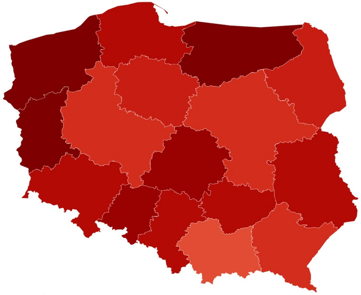 Odsetek osób z nadciśnieniem w poszczególnych województwach
