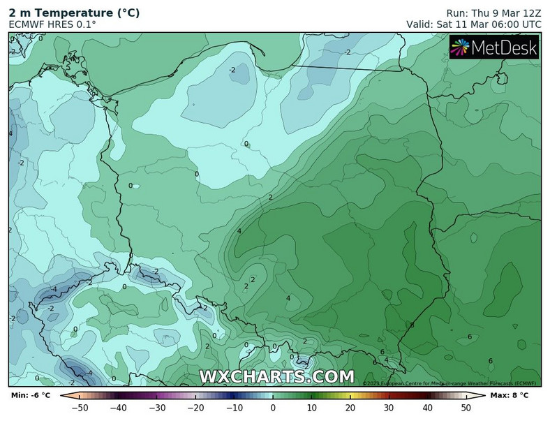 Temperatura od zachodu zacznie stopniowo spadać