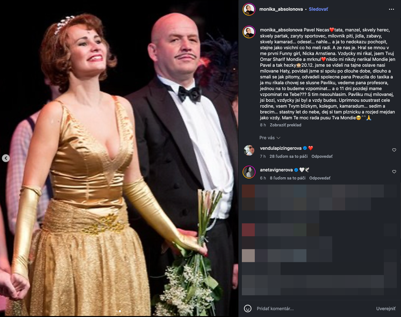 Monika Absolonová oplakával náhly odchod Pavla Nečasa. 