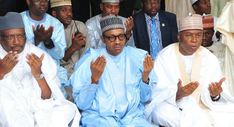 L-R: Minister of Interior, Abdulrahman Dambazau; President Muhammadu Buhari and Senate President, Bukola Saraki