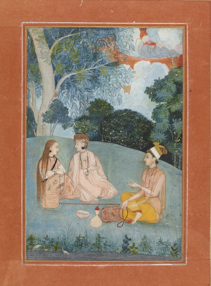 A woman visiting two Nath yoginis (północne Indie, Mughal, ok. 1750) 