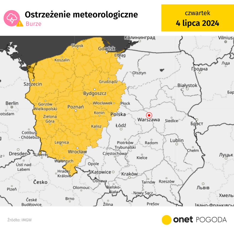 Ostrzeżenia przed burzami obowiązują dziś w zachodniej i północno-zachodniej Polsce