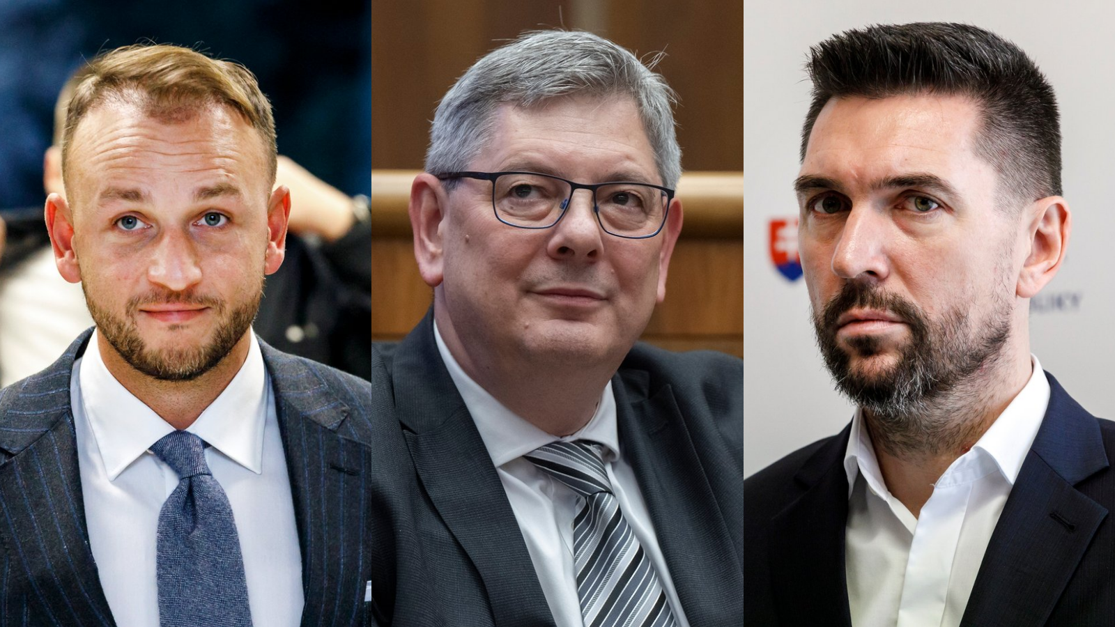 Minister vnútra Matúš Šutaj Eštok (Hlas-SD), šéf rezortu spravodlivosti Boris Susko a minister pôdohospodárstva Richard Takáč (obaja Smer-SD).