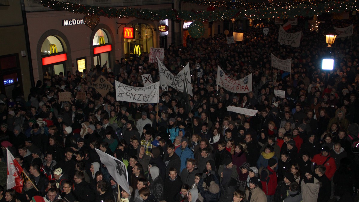 Manifestacja przeciwko ACTA w Krakowie, fot. Norbert Litwiński / Onet