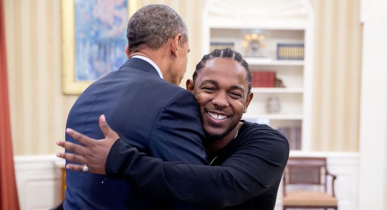 Kendrick Lamar meeting with President Barack Obama at the Oval Office