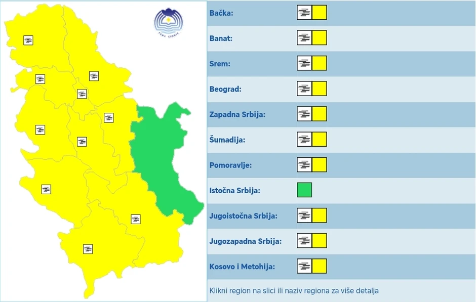 "Žuti" meteoalarm uključen je u većem delu Srbije zbog magle