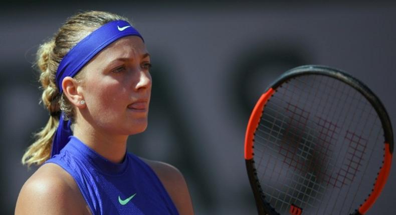 Czech Republic's Petra Kvitova reacts during her tennis match against US Bethanie Mattek-Sands at the Roland Garros 2017 French Open on May 31, 2017 in Paris