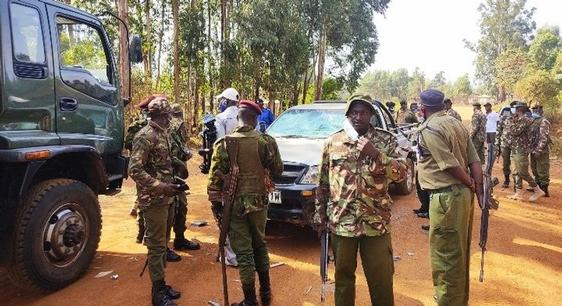 Police officers keeping guard during Kabuchai by-election