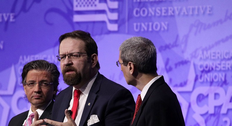 Deputy assistant to President Trump Sebastian Gorka (2nd L) and ACU Board Member Zuhdi Jasser (L) participate in a discussion during the Conservative Political Action Conference February 24, 2017.