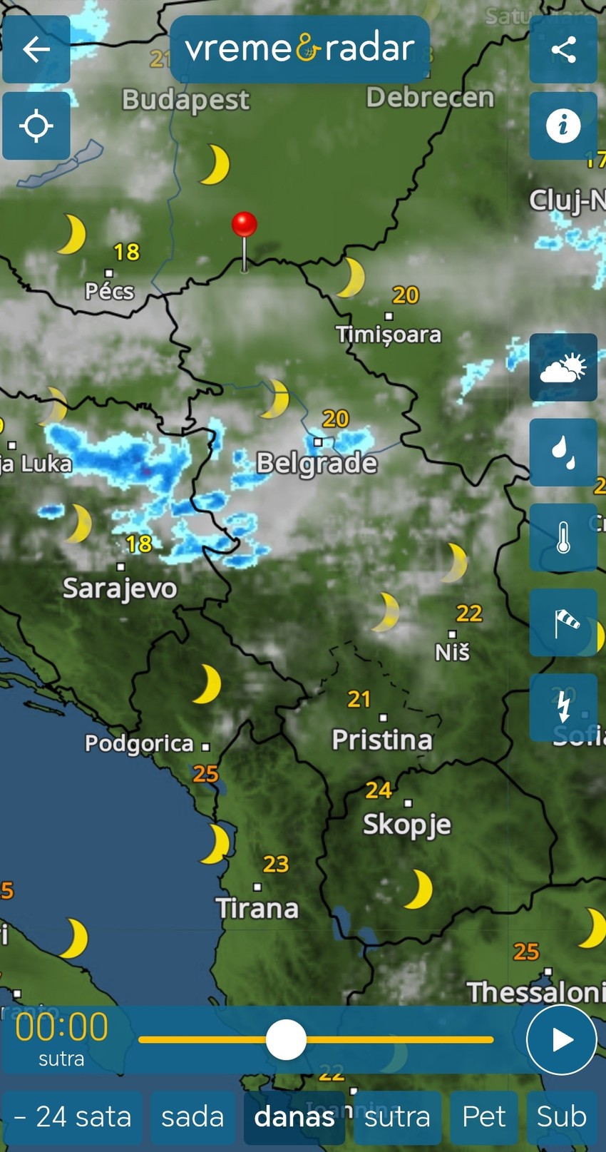 Padavine oko ponoći između srede i četvrtka