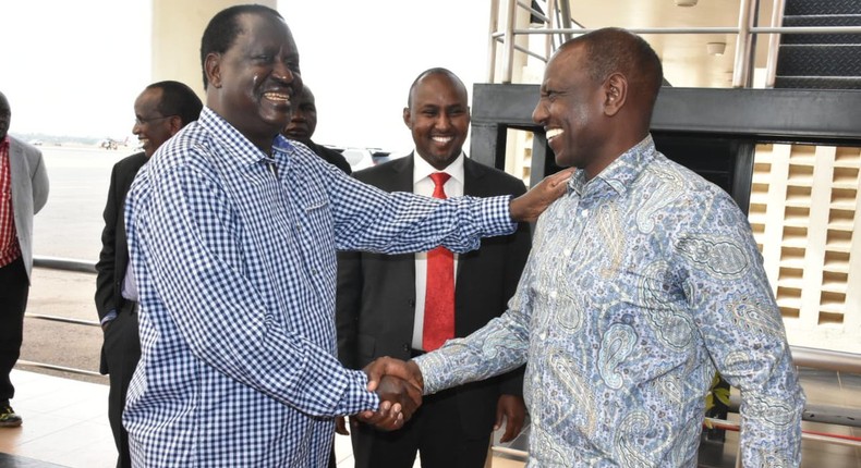 Opposition leader Raila Odinga with DP William Ruto in Kisumu