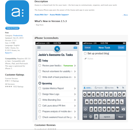 <b>Asana (iOS, Android</b>
<br><br>
Asana to przejrzysta lista zadań, którą możemy dzielić wraz z naszymi współpracownikami. Do określonych list możemy dołączyć nasze pliki z Dropboxa, jak również zdjęcia. Aplikacja świetnie sprawdza się przy realizacji grupowych projektów.