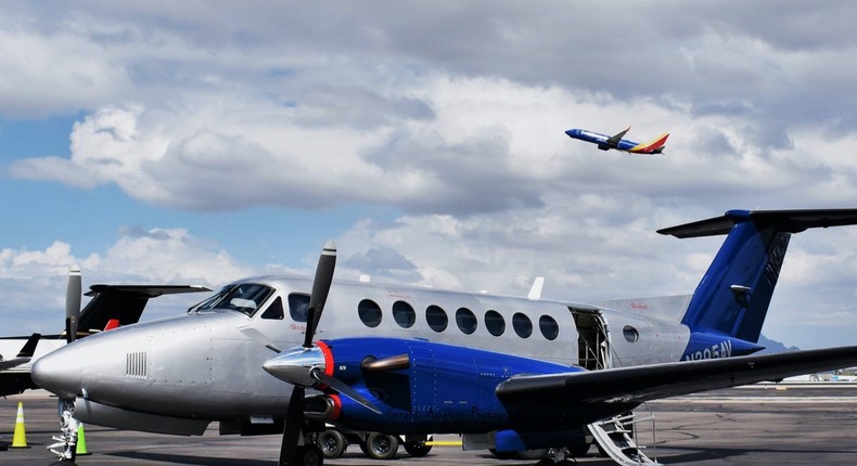 An Advanced Airlines Beechcraft King Air 350 aircraft.
