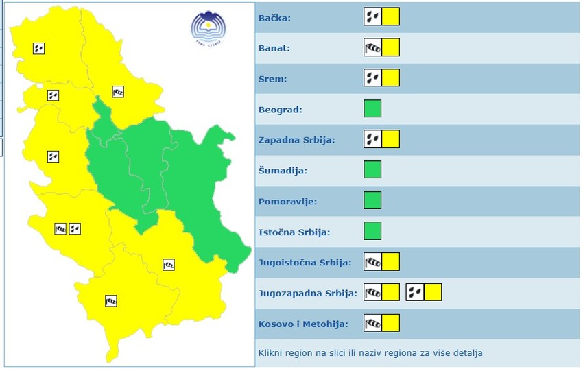 Meteoalarm za četvrtak