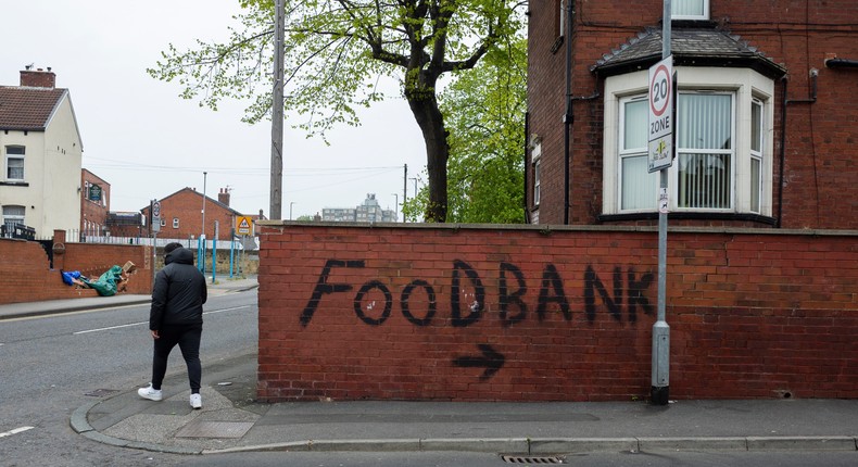 A graffiti sign to a foodbank in Leeds, UKDaniel Harvey Gonzalez/In Pictures via Getty Images