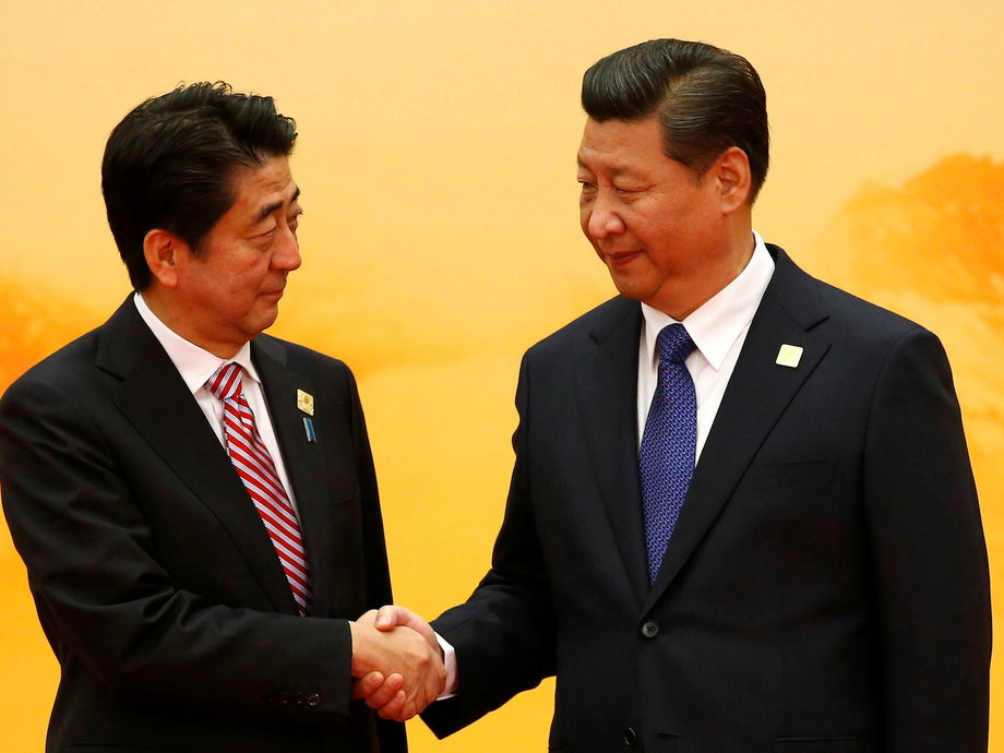 Japanese Prime Minister Shinzo Abe and Chinese President Xi Jinping.