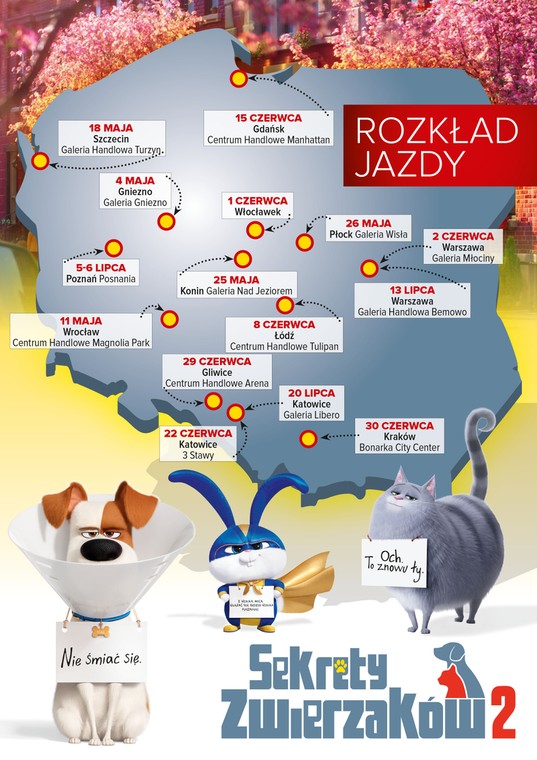 Mapa imprez z bohaterami "Sekretnego życia zwierzaków domowych 2"