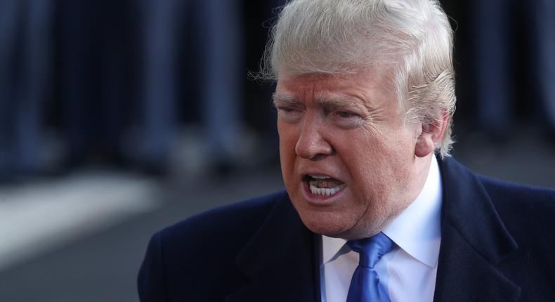 U.S. President Donald Trump speaks to reporters as he departs for travel to Georgia from the South Lawn of the White House in Washington, U.S., November 8, 2019. REUTERS/Leah Millis