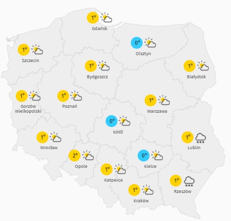 Prognoza temperatury w piątek 1 stycznia