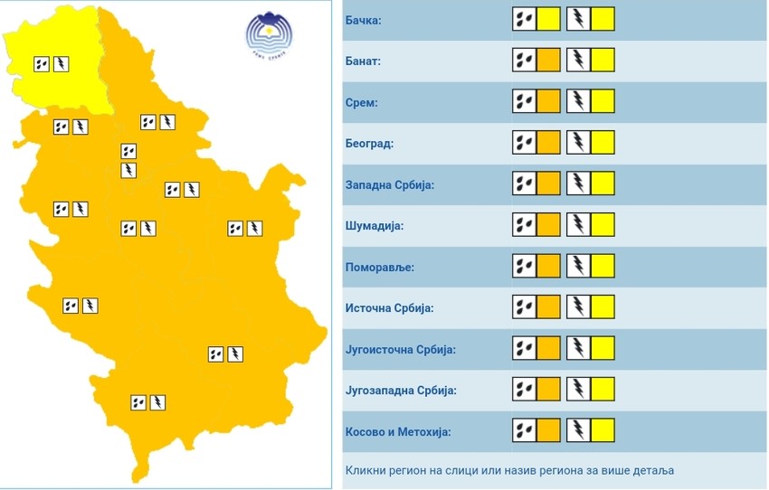 Meteo alarm za četvrtak 9. maj