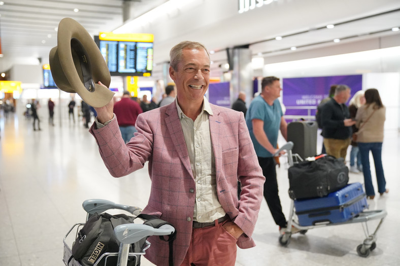 Nigel Farage at Heathrow Airport after returning from Australia