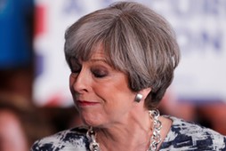 Britain's Prime Minister Theresa May speaks at an election campaign event in Solihull