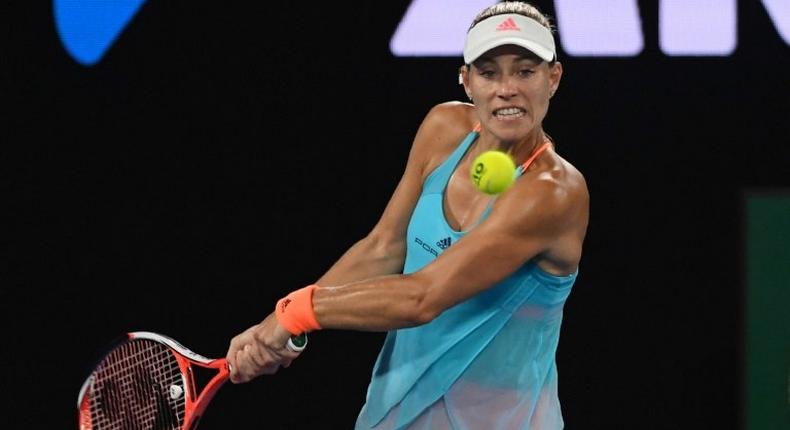 Germany's Angelique Kerber hits a return against Coco Vandeweghe of the US during their women's singles fourth round match at the Australian Open tennis tournament January 22, 2017