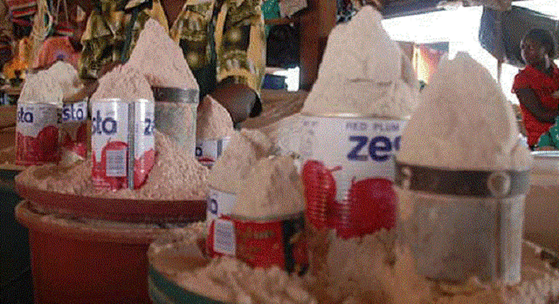 A container of Kenyan maize flour