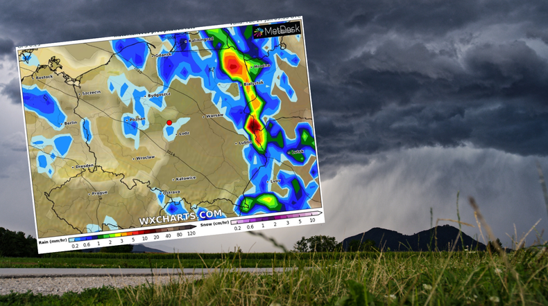 Wtorek przyniesie ze sobą znaczne ochłodzenie. W północno-zachodniej części kraju możliwe burze z gradem (www.wxcharts.com)
