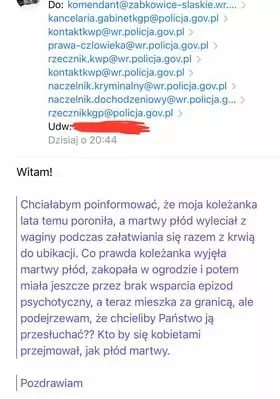 Screeny z wiadomości wysłanych do policji w ramach akcji #uprzejmiedonoszę / Facebook Aborcyjny Dream Team