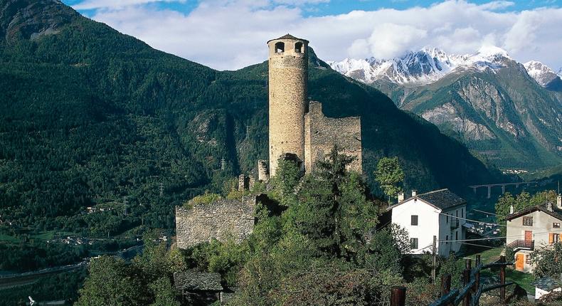 Chatelard Castle and houses are photographed in the town of La Salle, Italy.DEA / S. VANNINI/Getty Images
