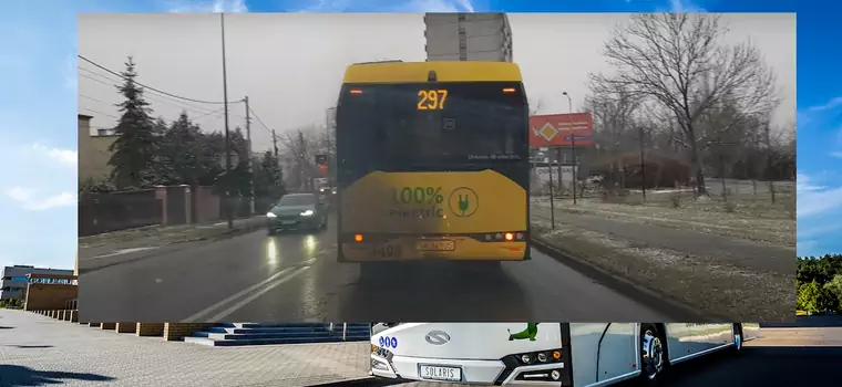 Elektryczny autobus, a za nim... kłęby dymu. Realia zimy w Polsce 