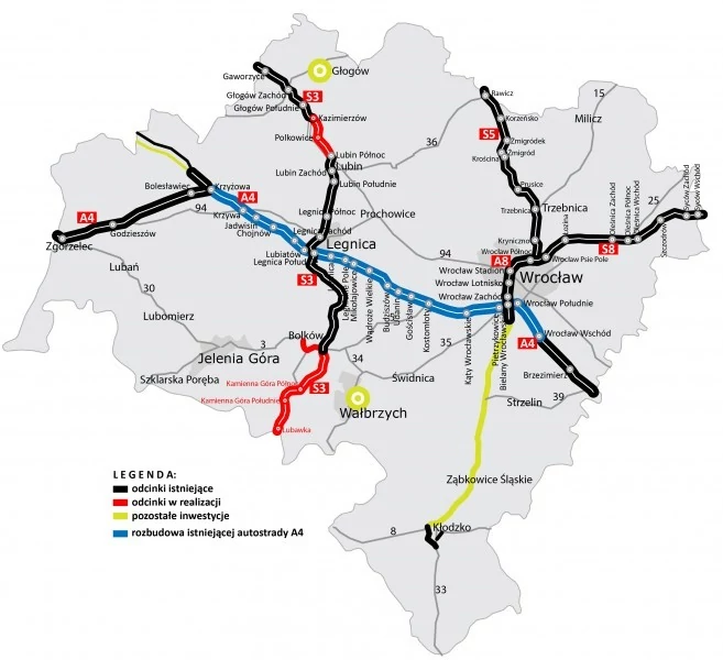 Mapa autostrady A4