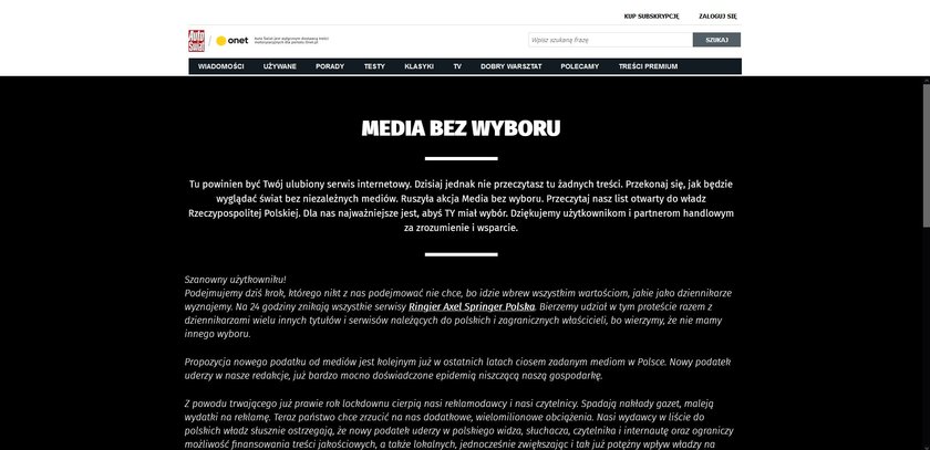 Te media przyłączyły się do akcji "Media bez wyboru"