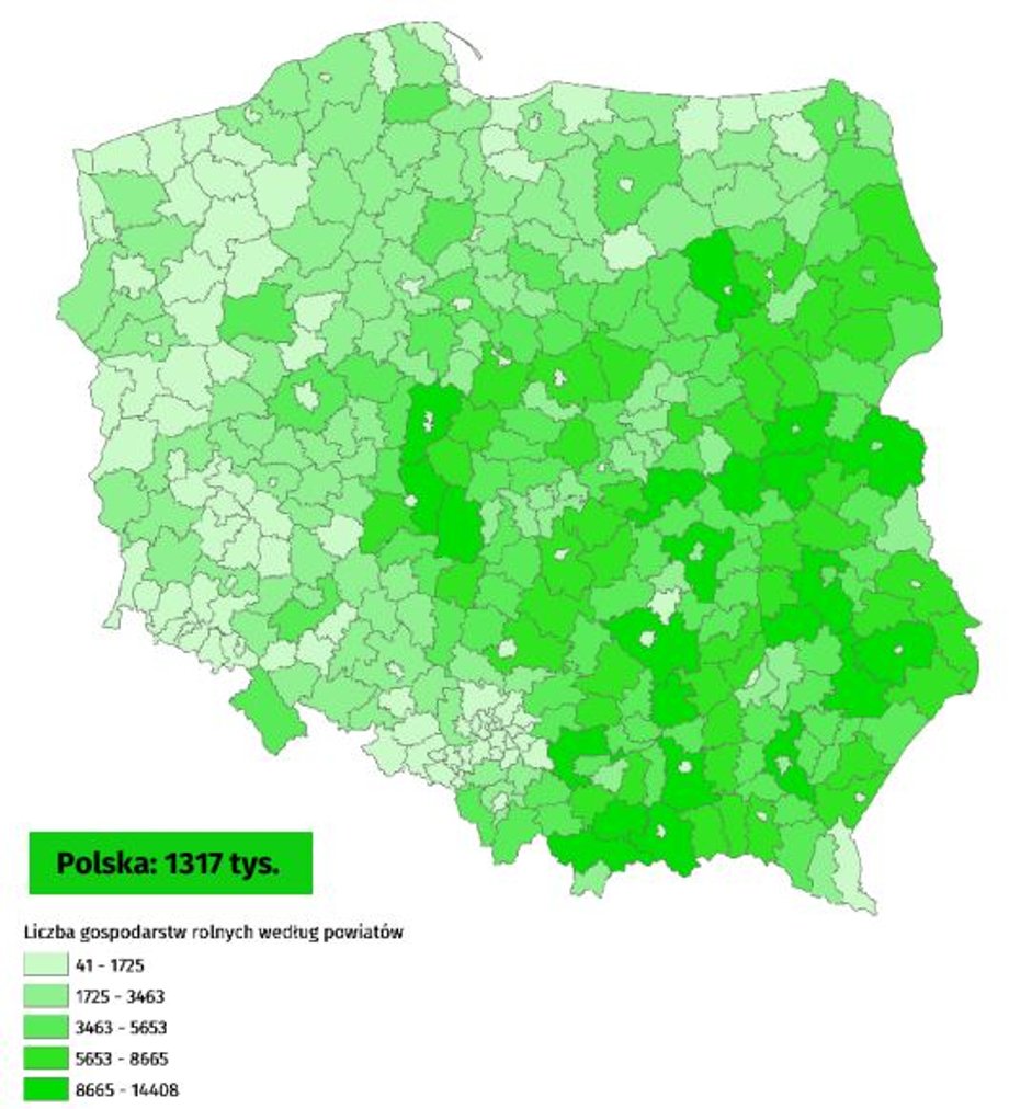 Liczba gospodarstw rolnych według powiatów. Spis rolny 2020 r.