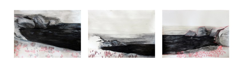 Ljiljana Šunjevarić, Plaže, olovka, olovka u boji, goveđa žuč, papir, 2017.