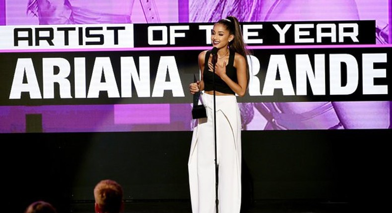 Ariana Grande accepts Artist of the Year onstage during the 2016 American Music Awards at Microsoft Theater on Nov. 20, 2016 in Los Angeles.